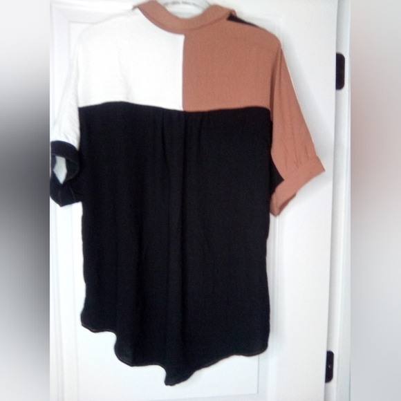 Colorblock Women's Shirt - Black, White, and Brown - Picture 4 of 16